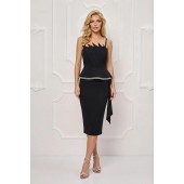 Rochie midi neagra avand bustul tip evantai BBY-R46J