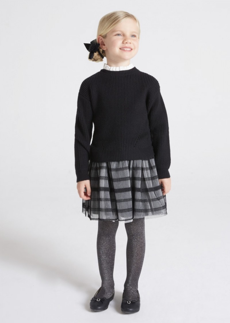 Rochie neagra tricot cu tul pentru fetita MAYORAL 4955 MYR19M
